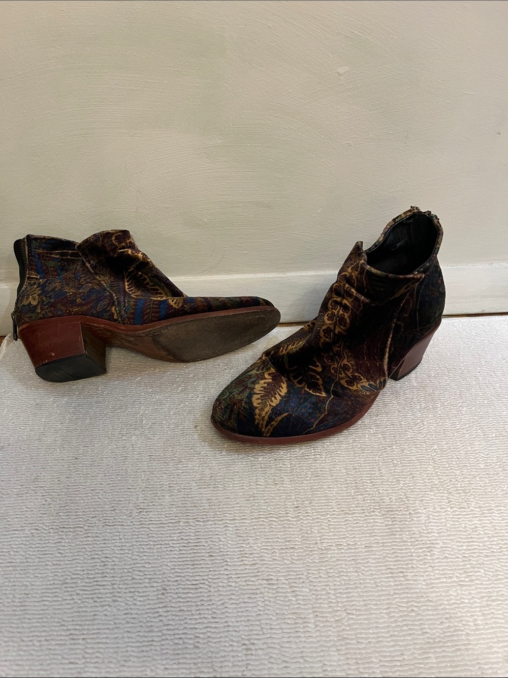 Hudson Jeans Velvet Paisley Ankle Boots - Brown Multicolor